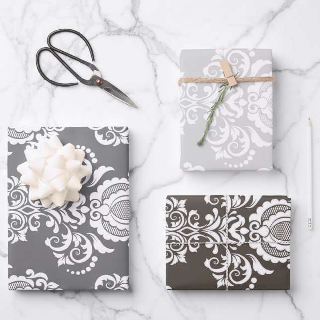 Damask Modernes Farbmuster Geschenkpapier Set (Vorderseite)