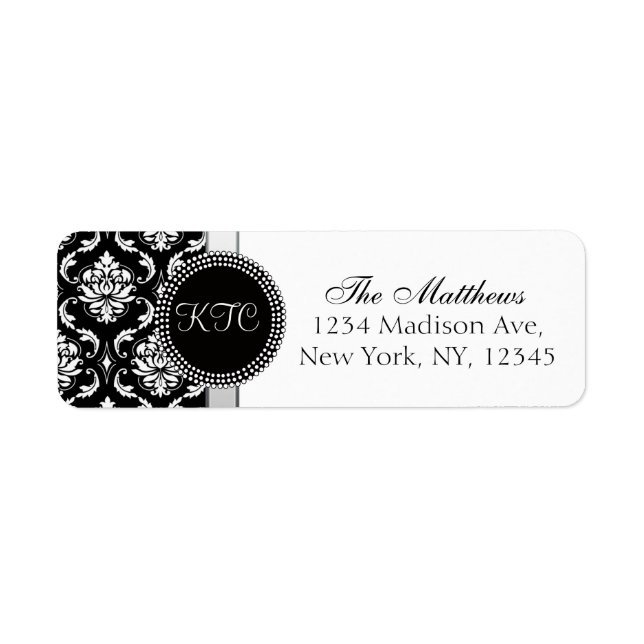 Damask Monogram Address Labels Black Silver (Vorne)