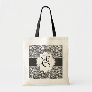 Damask Monogram Bridesmaid Tote Black Handles Tragetasche