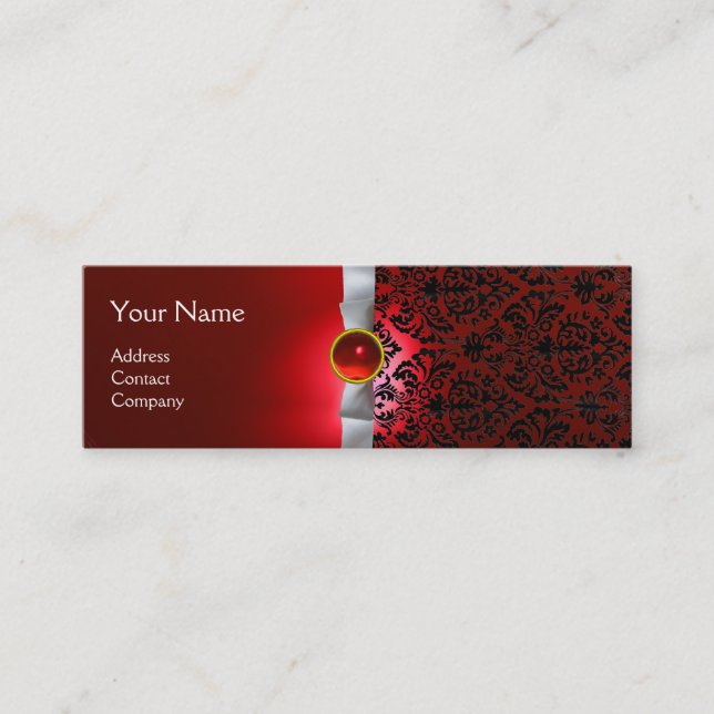 DAMASK MONOGRAM Edelband weiß rot Mini Visitenkarte (Vorderseite)