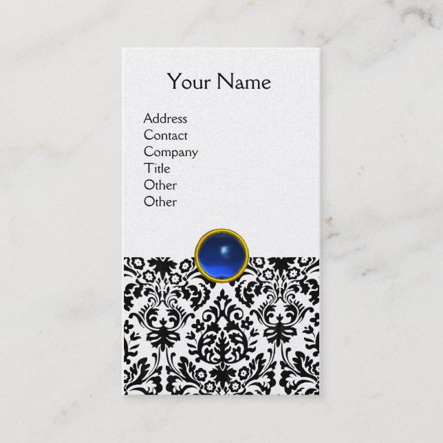 DAMASK MONOGRAM Edelstein blaues Platin Visitenkarte (Vorderseite)