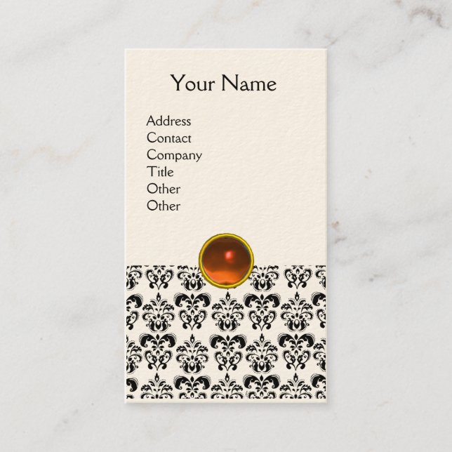 DAMASK MONOGRAM-Edelstein Orangencreme Visitenkarte (Vorderseite)