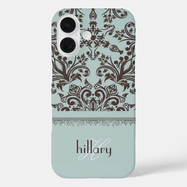 Damask Monogram Floral iPhone 16 Hülle (Rückseite)