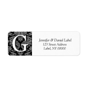 Damask Monogram G-Rücksendeadressen-Aufkleber