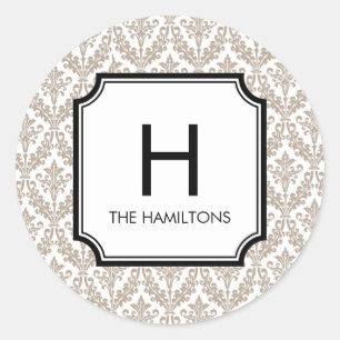 Damask Monogram-Geschenk-Tag-Aufkleber/Gefälligkei Runder Aufkleber