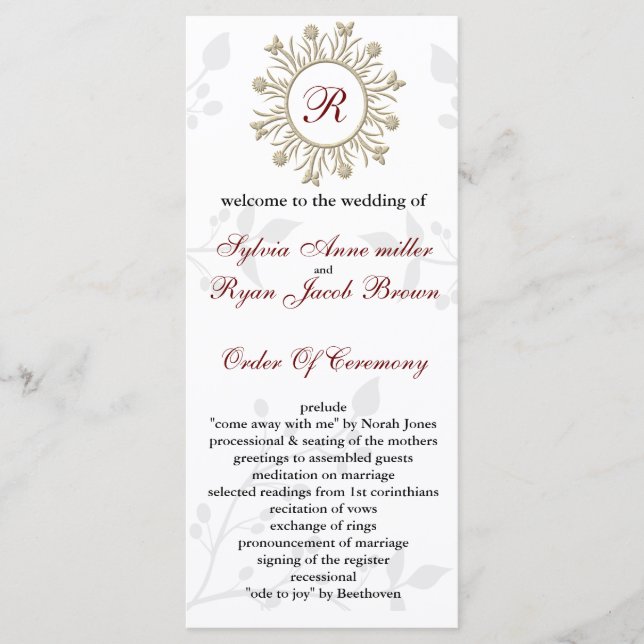 Damask MONOGRAM Hochzeitsprogramm Programm (Vorderseite)