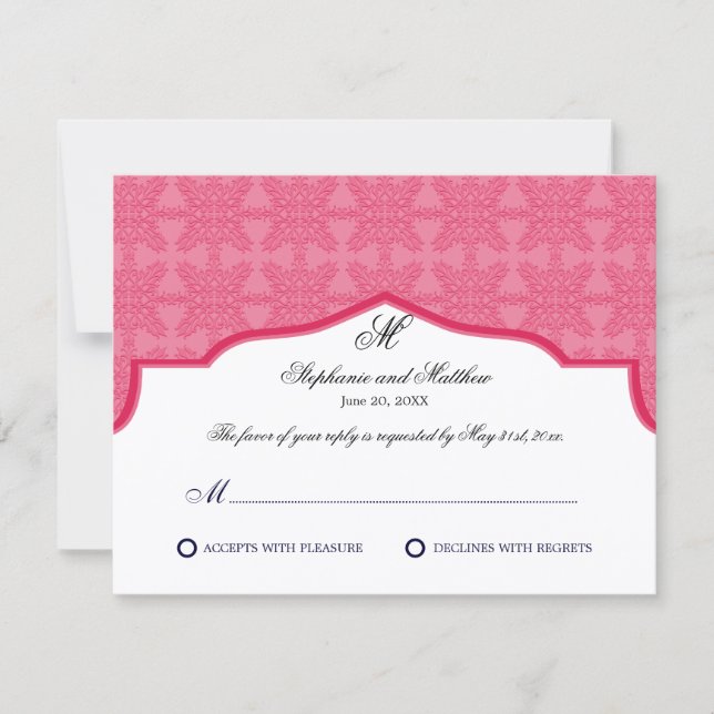 Damask Monogram Honeysuckle RSVP Card (Vorderseite)