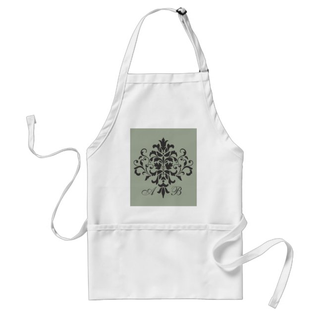 Damask Monogram in Elegangrau oder Grau Schürze (Vorne)