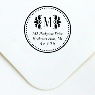 Damask Monogram Initial   Klassische Rücksendeadr Permastempel