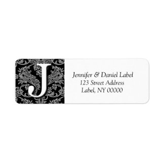 Damask Monogram J-Rücksendeadressen-Aufkleber