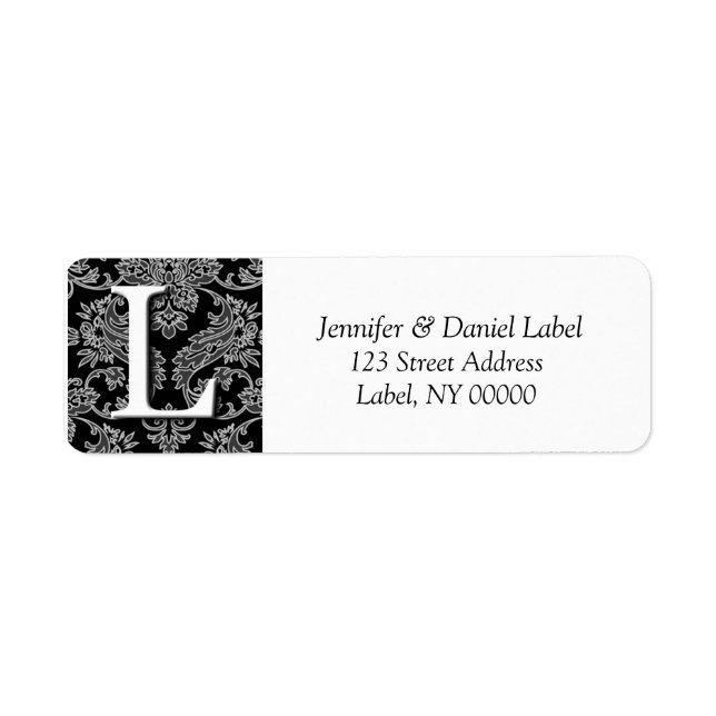 Damask Monogram K-Rücksendeadressen-Aufkleber (Vorne)