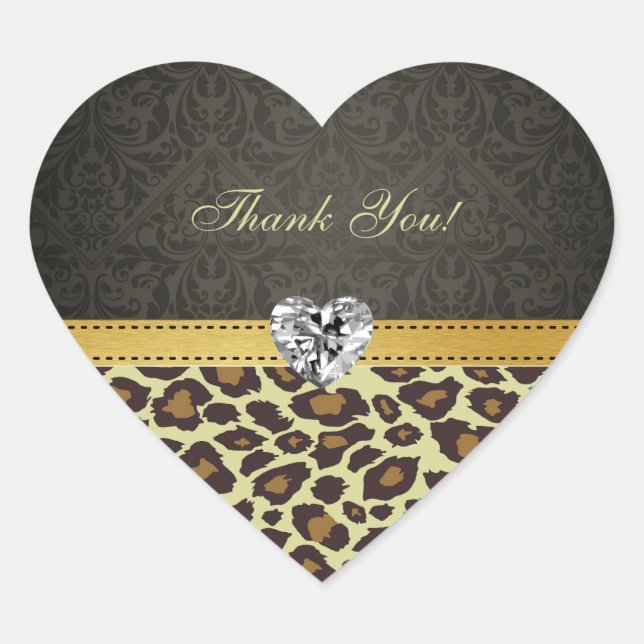 Damask Monogram Leopard Danke Stickers (Vorderseite)