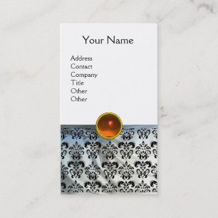 DAMASK MONOGRAM orange weiß Seide Visitenkarte