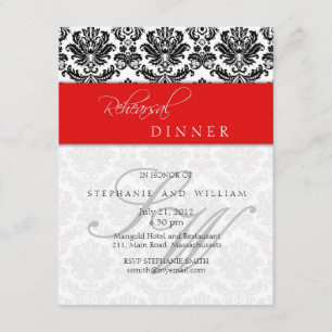 Damask Monogram Probe Dinner Card Rot Einladung