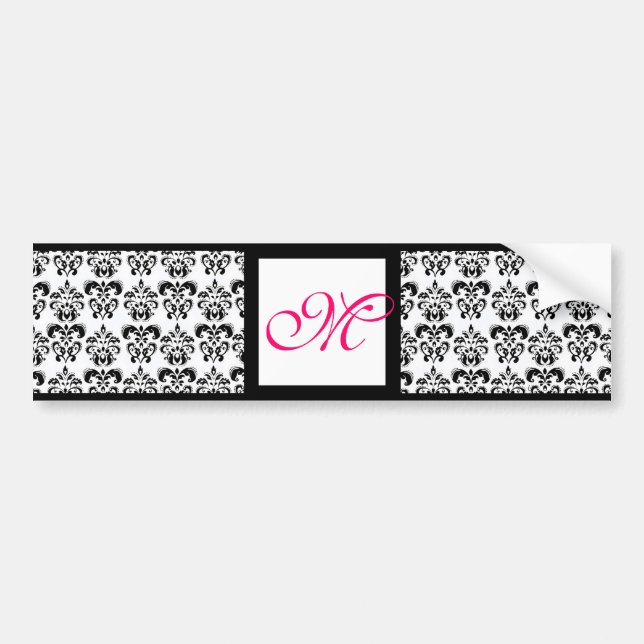 DAMASK MONOGRAM, rosa Fuchsie Autoaufkleber (Vorne)