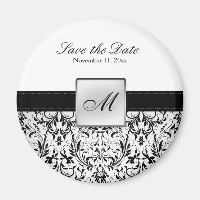 Damask Monogram Save the Date Magnete Magnet (Vorne)