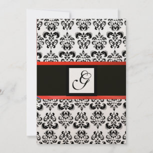 DAMASK MONOGRAM, schwarz, rot, metallisch Einladung