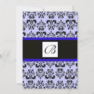 DAMASK MONOGRAM,schwarz und weiß,blau Einladung