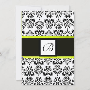 DAMASK MONOGRAM,schwarz und weiß,gelb Einladung