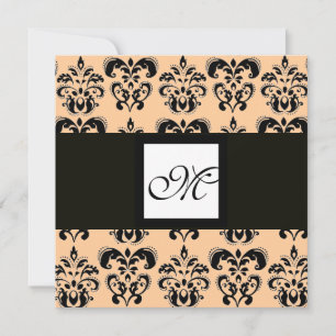 DAMASK MONOGRAM,schwarz und weiß,rosa Einladung