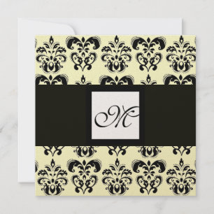 DAMASK-MONOGRAM, schwarz-weiß, gold, metallisch Einladung