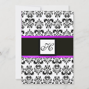 DAMASK MONOGRAM, schwarz-weiß, lila Einladung