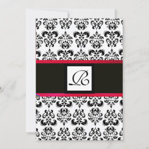 DAMASK MONOGRAM,schwarz weiß, rot burgunderrot Einladung