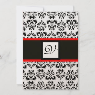 DAMASK MONOGRAM,Schwarz,Weiß,Rot Champagner Metall Einladung