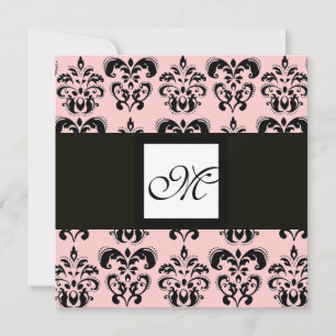 DAMASK-MONOGRAM, schwarzweiß, rosa Einladung