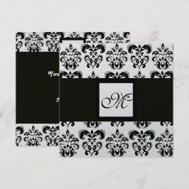 DAMASK-MONOGRAM, schwarzweiß, silber, metallisch Einladung