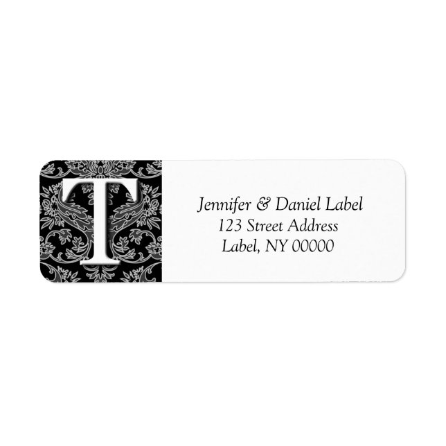 Damask Monogram T Address Shipping Labels (Vorne)