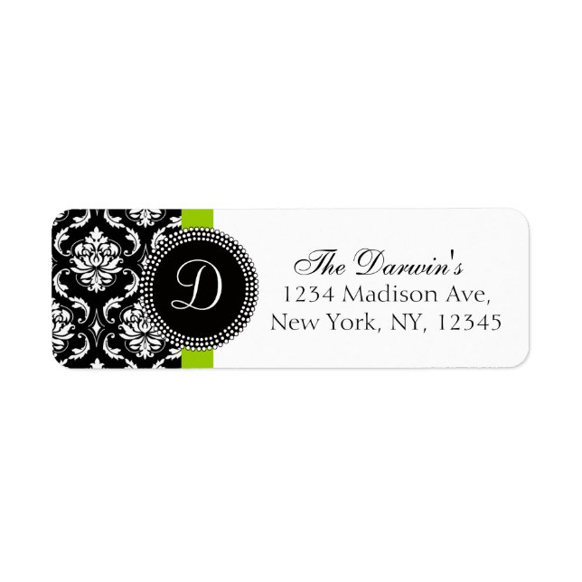 Damask Monogram Wedding Address Labels Green (Vorne)