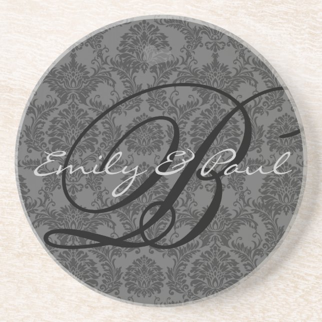 Damask Monogram Wedding Anniversary Untersetzer (Vorne)