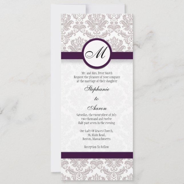 Damask Monogram Wedding Einladung für Jennifer (Vorderseite)