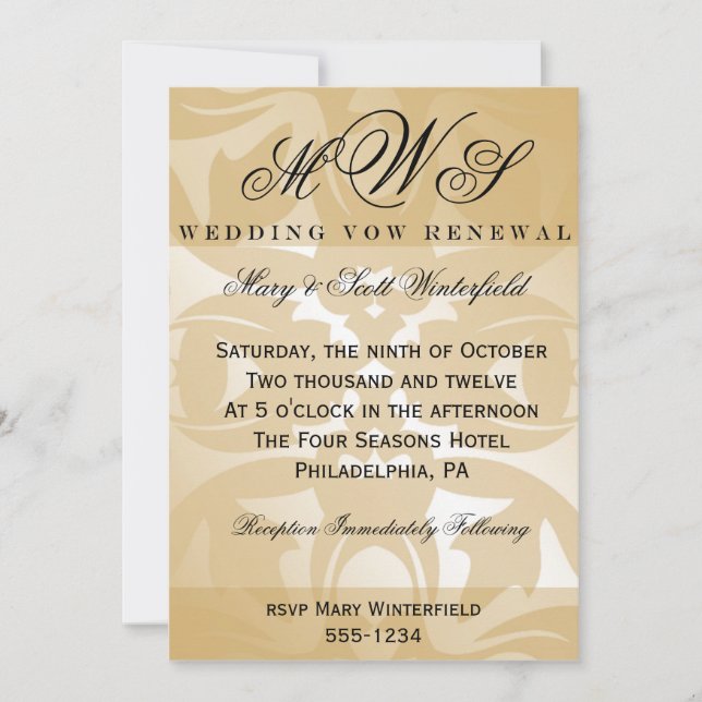 Damask & Monogram Wedding Vow Erneuerbare Einladun Einladung (Vorderseite)