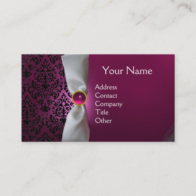 DAMASK MONOGRAM, weißes Band, schwarz, rosa Visitenkarte (Vorderseite)