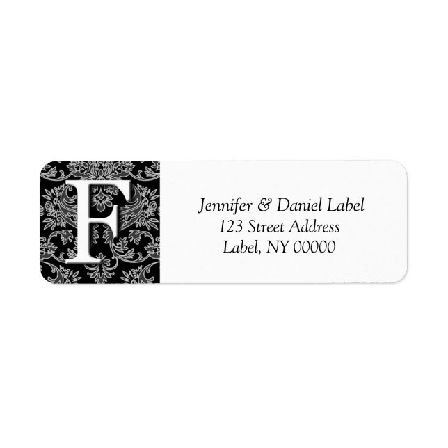 Damask Monogramme F Étiquettes d'adresse de retour (Devant)