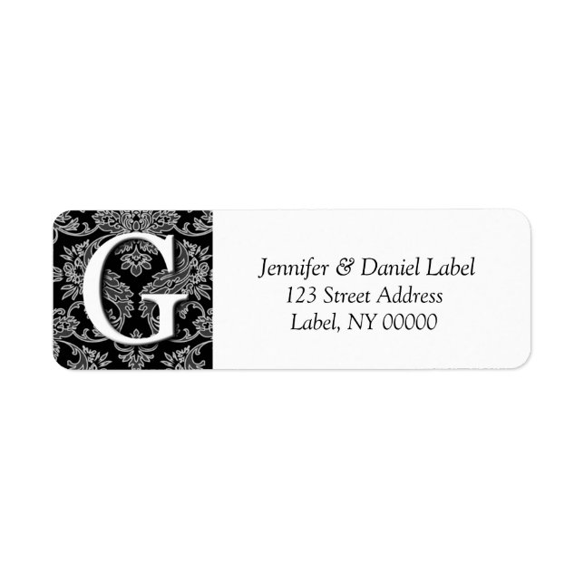 Damask Monogramme G Adresse de retour Étiquettes (Devant)