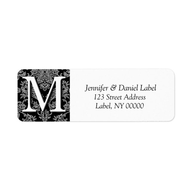 Damask Monogramme M Étiquettes d'adresse de retour (Devant)