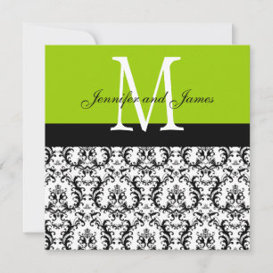 Damask Monogramme Mariage Invitations Apple Green