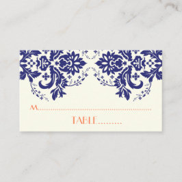 Damask motif marineblau, Korallenhochzeit Platzkar Platzkarte