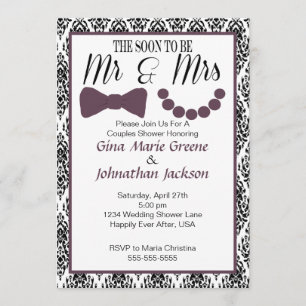 Damask Mr. and Mrs. Shower Invitation (Eggplant) Einladung