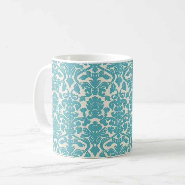Damask Muster, Blue Damask, französischer Damaske Kaffeetasse (Vorderseite Links)