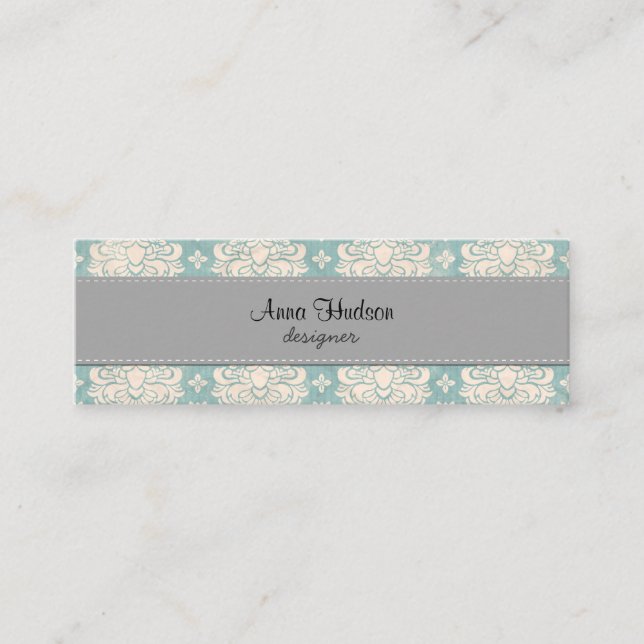 Damask Muster, Blue Damask, französischer Damaske Mini Visitenkarte (Vorderseite)