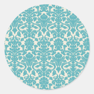 Damask Muster, Blue Damask, französischer Damaske Runder Aufkleber