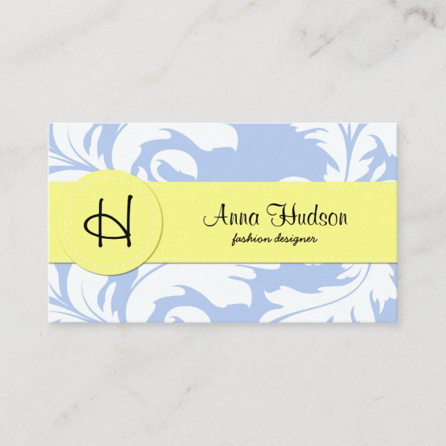 Damask Muster, Blue Damask, französischer Damaske Visitenkarte (Vorderseite)