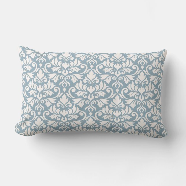 Damask Muster Cream auf blau geblüht Lendenkissen (Vorderseite)