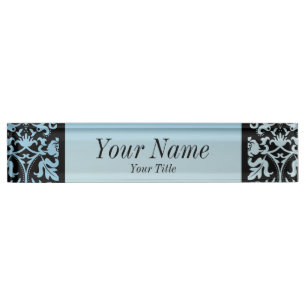 Damask Muster in Aqua Blue und Black  DIREKT Namensplakette