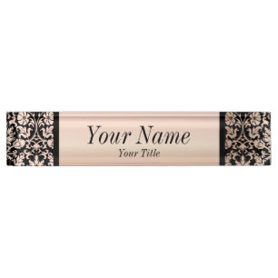 Damask Muster in Rosa und Schwarz   DIY Text Namensplakette