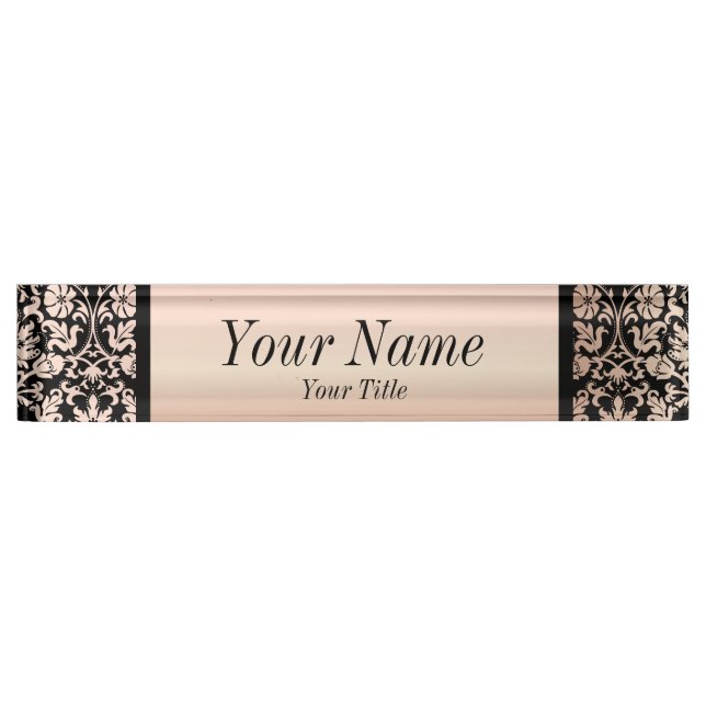 Damask Muster in Rosa und Schwarz | DIY Text Namensplakette (Vorderseite)